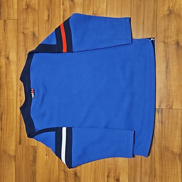 Vintage Tommy Hilfiger Sweatshirt Blue  Striped Sleeves Made In Canada Large - Picture 2 of 7